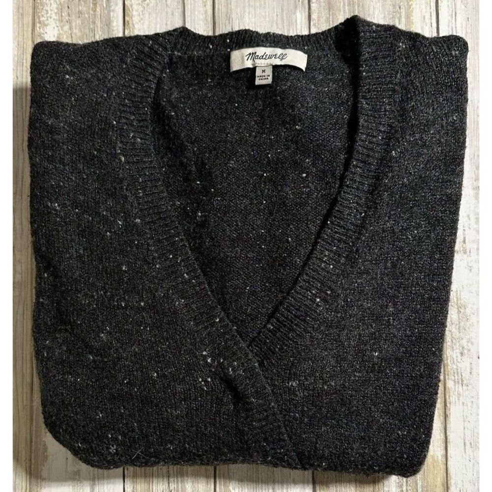Madewell Donegal Wrap Front‎ Pullover Sweater Wool Blend Medium Dark Charcoal